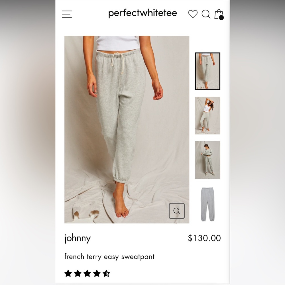 perfectwhitetee johnny sweatpant, size M, NWT